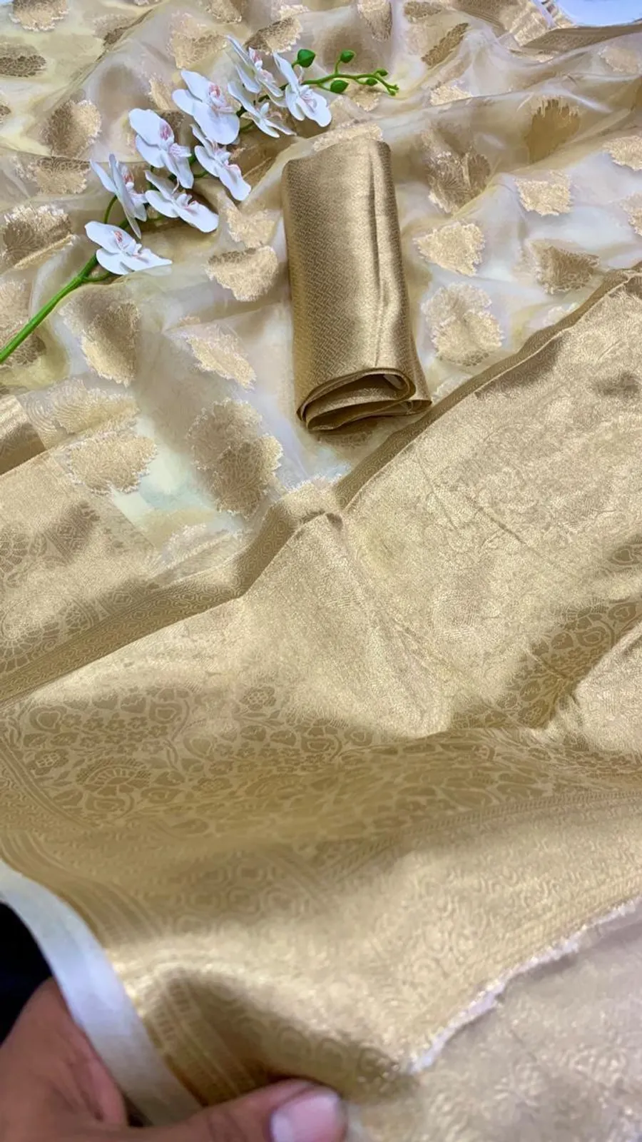 Tissue Silk Saree with Beautiful Jacquard Zari Weaving & Blouse